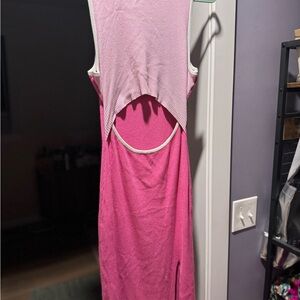 Pink Two-Tone Sleeveless Dress with White Trim